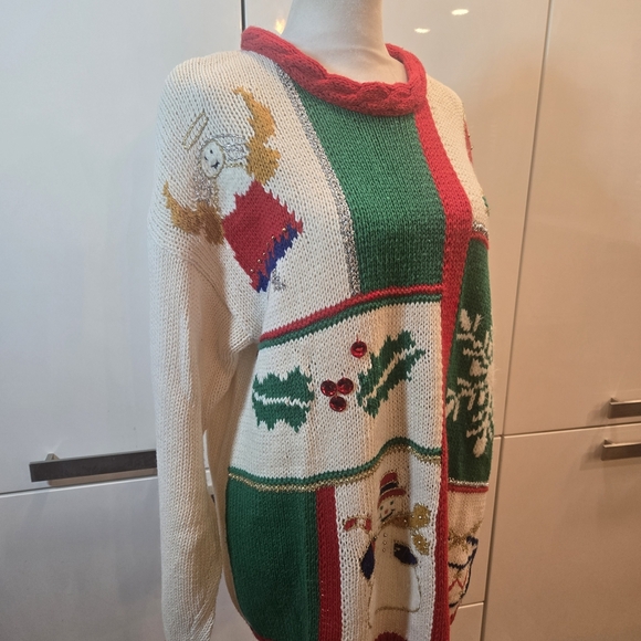 VTG Holiday Festive Ugly Christmas Angel Oversized Sweater Braided Medium - Picture 2 of 14